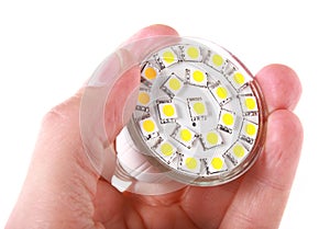 Led bulb in man's hand