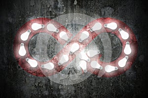LED bulbs, arrow infinity recycling symbol, ECO circular economy