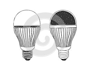 LED bulbs concept. Light bulbs hand drawn icons. Light bulb sketch. Vector illustration