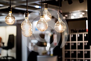 Led bulbs hanging from the ceiling