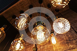 LED bulbs in retro style. Trade in lighting equipment in an electrical appliance store