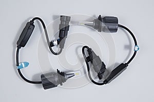 Led car lights on a white background. Mounting base HB4