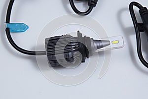 Led car lights on a white background. Mounting base HB4