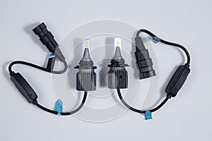 Led car lights on a white background. Mounting base HB4