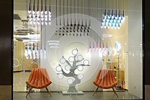 Led chandelier lighting in shop window
