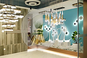 Led chandelier lighting showroom front photo