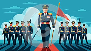 Led by a commanding officer the honor guard marches forward with unwavering determination embodying the courage and