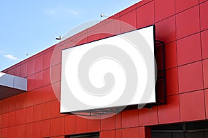 Led display advertising mockup. Isolated screen surface in white for ad design promotion on red shooping mall