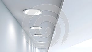 LED downlight fixture embedded in white ceiling background for clean, minimal, and efficient interior lighting