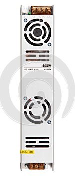 LED Driver power supply in metal housing isolated on white