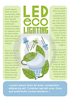 LED eco lighting flat vector infographics template page