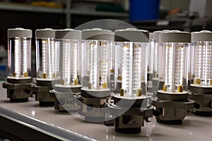 led electricity bright production light industrial electronic technology equipment lamp. Generative AI.