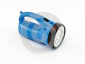 LED Flashlight with blue plastic case on a white background