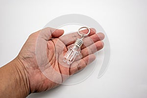 LED flashlight mini bulb with U shape keychain isolate on white