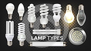 Led, Fluorescent And Incandescent Lamps Set Vector