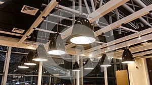 Led hanging lighting in commercial building