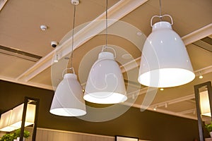 Led hanging lighting in commercial building