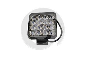 The LED headlight is isolated,square led headlight isolated on white background, additional light for SUVs, minibuses, trucks, photo