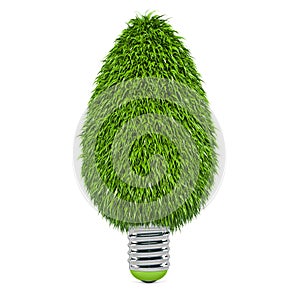 LED lamp, saving bulb from green grass. 3D rendering