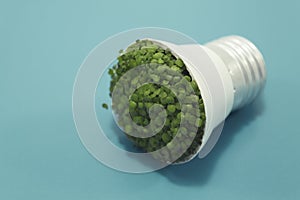 LED lamp in which grass grows on a turquoise background