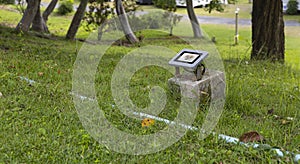 LED landscape lighting on the grass in the garden