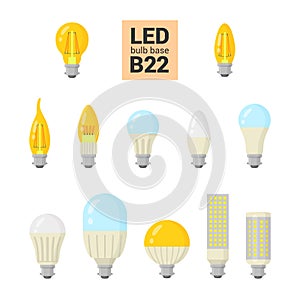 LED light B22 bulbs vector colorful icon set