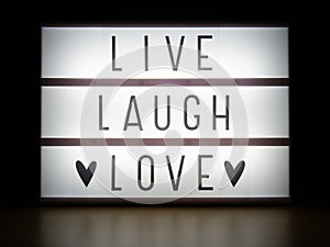 LED light box live laugh love sign board