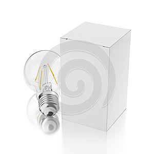 LED light bulb with blank paper box isolated