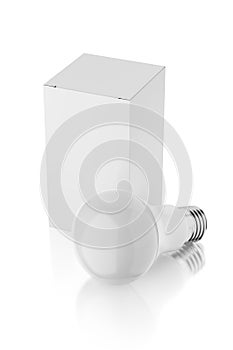 LED light bulb with blank paper box isolated