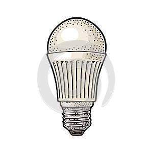 LED light bulb lamp. Vector vintage engraving on white background