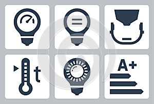 Led light bulb parameters icons photo