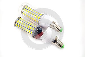 Led light bulb on white background