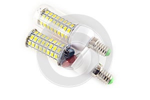 Led light bulb on white background