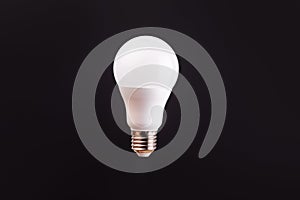 LED light bulbs on black color background. Levitation with copy space. Concept ecology, save planet earth, idea, save energy,