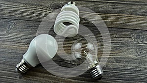 LED light bulbs, incandescent bulb, energy saving light bulb.
