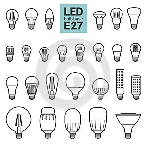 LED light E27 bulbs vector outline icon set photo