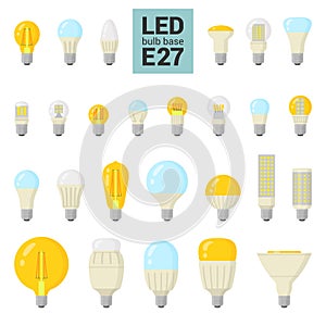 LED light E27 bulbs vector colorful icon set