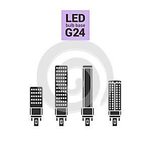 LED light G24 bulbs vector silhouette icon set