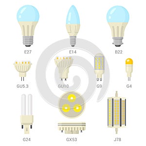 LED light lamp bulbs vector colorful icon set