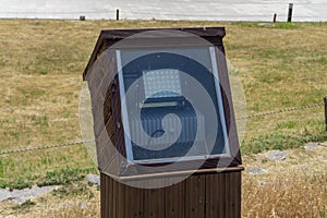 LED light lantern in the watertight wooden box for environmental friendly in the park at Gimhae city, South Korea