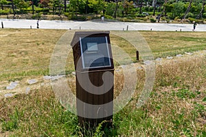 LED light lantern in the watertight wooden box for environmental friendly in the park at Gimhae city, South Korea