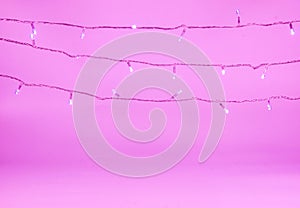 Led light line on pink background