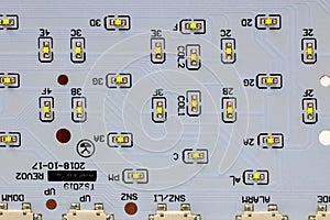 LED light module board, electronic circuit panel with surface mount diodes on gray PCB