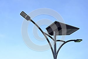 LED light post with solar cell panel