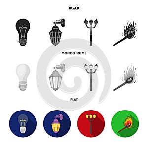 LED light, street lamp, match.Light source set collection icons in black, flat, monochrome style vector symbol stock