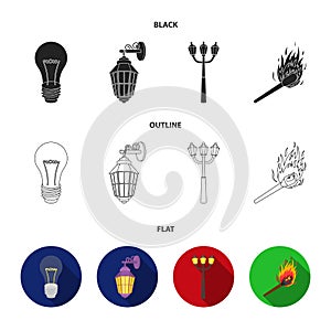 LED light, street lamp, match.Light source set collection icons in black,flat,outline style vector symbol stock
