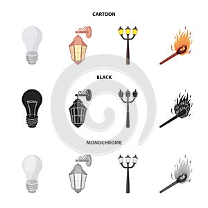 LED light, street lamp, match.Light source set collection icons in cartoon,black,monochrome style vector symbol stock