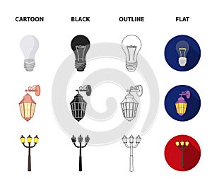 LED light, street lamp, match.Light source set collection icons in cartoon,black,outline,flat style vector symbol stock