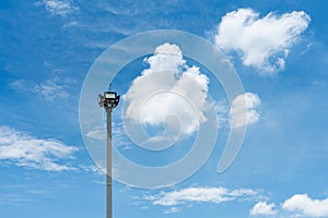 LED lights steel led lights with blue sky and cloud background.