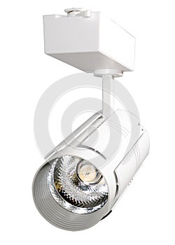 LED lights, track LED lamp. Office lighting. White lamp on a white background for the catalog.